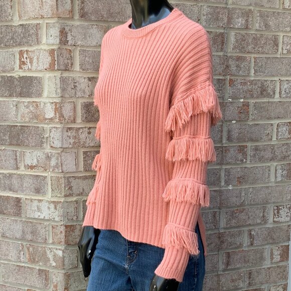 Kate & Sam Rib Stitch Knit Fringed Long Sleeve Crew Neck Sweater SzS - Picture 6 of 13